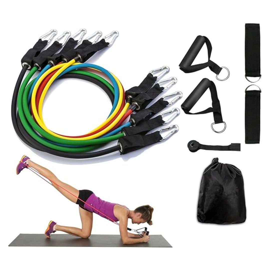 11 PIECES RESISTANCE BANDS TUBE SET FITNESS WORKOUT