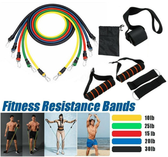 11 PIECES RESISTANCE BANDS TUBE SET FITNESS WORKOUT