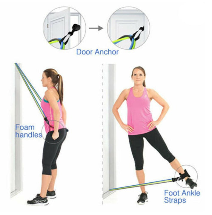 11 PIECES RESISTANCE BANDS TUBE SET FITNESS WORKOUT